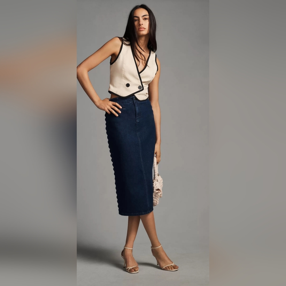 NWT ANTHROPOLOGIE MAEVE Slim Scalloped Denim Skirt - Picture 5 of 7